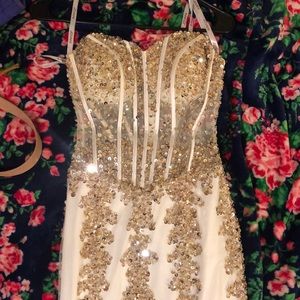 GOLD AND OFFWHITE/CREAM ELEGANT MERMAID DRESS